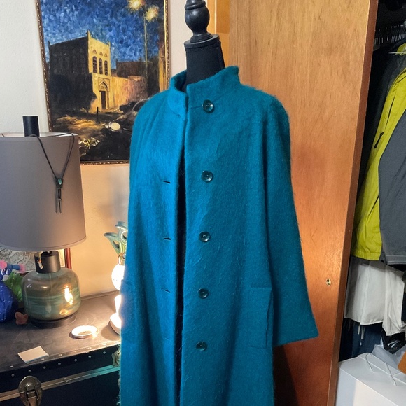 Vintage Green Blue Mohair Duster Coat - Picture 2 of 9